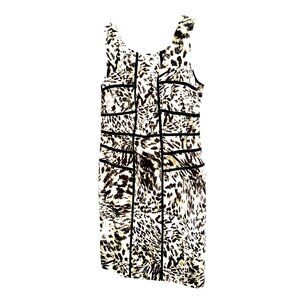 Ann Taylor Dress Womens 6 Cream Green Black Animal Print Lined Sleeveless